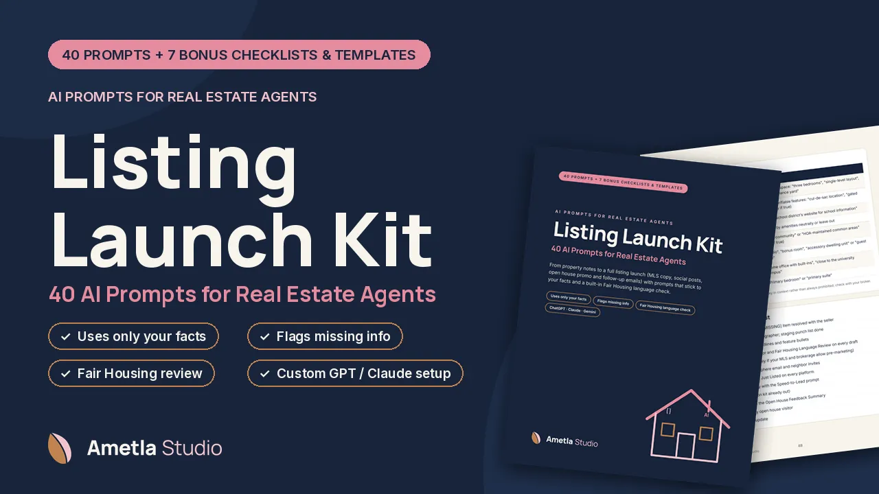 Cover of the Listing Launch Kit: 40 AI prompts for real estate agents